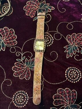Vintage Decade Crystal Square Face Watch w/Multicolor Textured Leather Strap